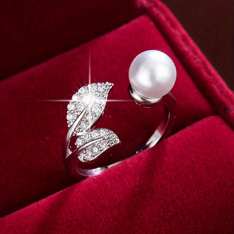 Adjustable Copper Leaf Ring with Zirconia Open Band